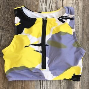 High necked swim suit top with workable zipper